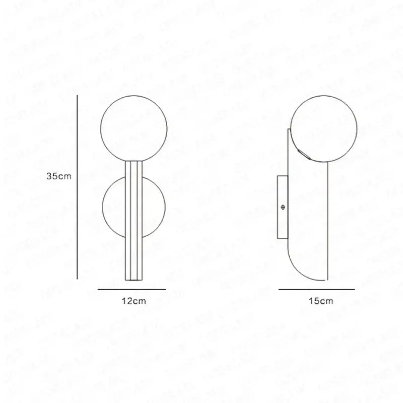 Minimalist wall lamps with two spherical decorbites glass ball shades mounted on a gold cylindrical metal stem
