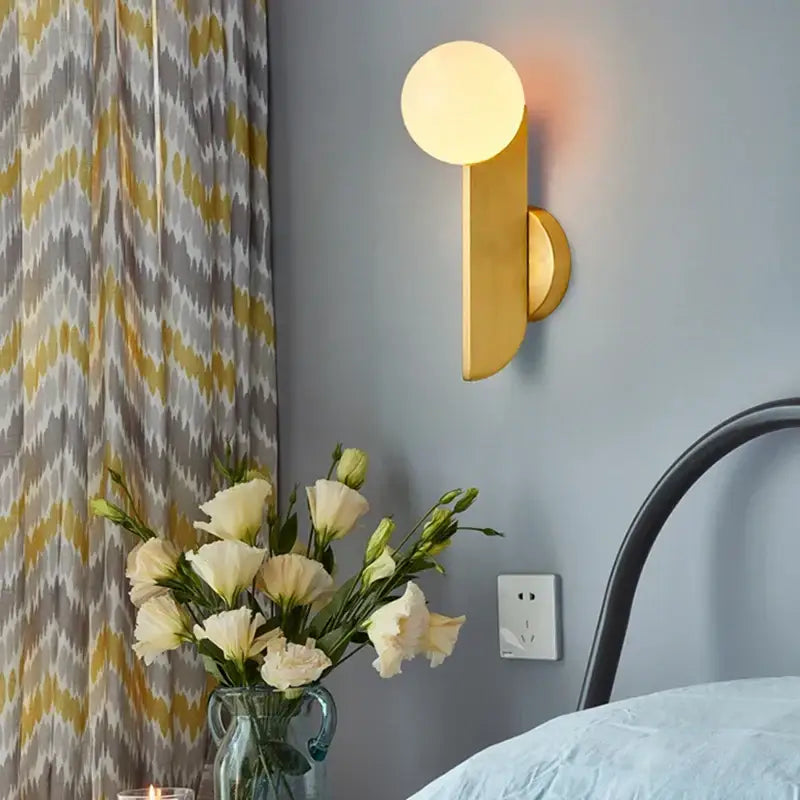 Modern minimalist gold decorbites glass ball wall lamp with spherical frosted glass shade for bedroom lighting