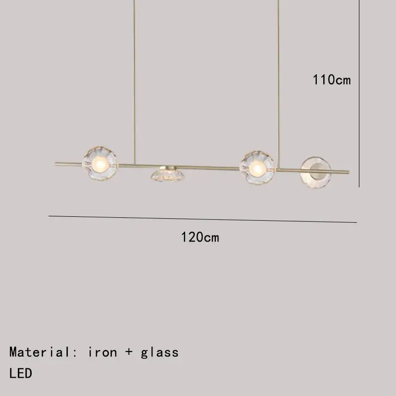 Modern minimalist gold glass led chandelier with sleek iron frame and three clear glass led globe shades for dining room