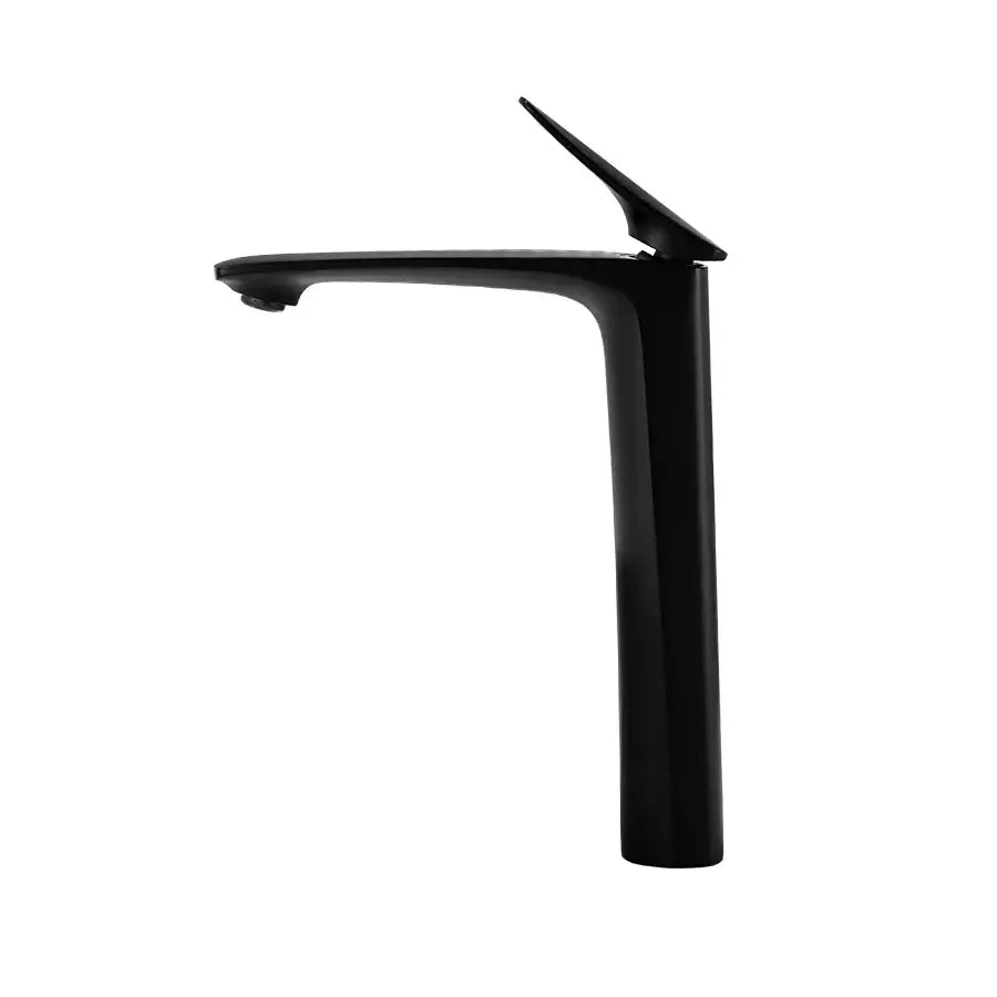 Modern minimalist black matte high basin mixer bathroom faucet with sleek design for cold water control