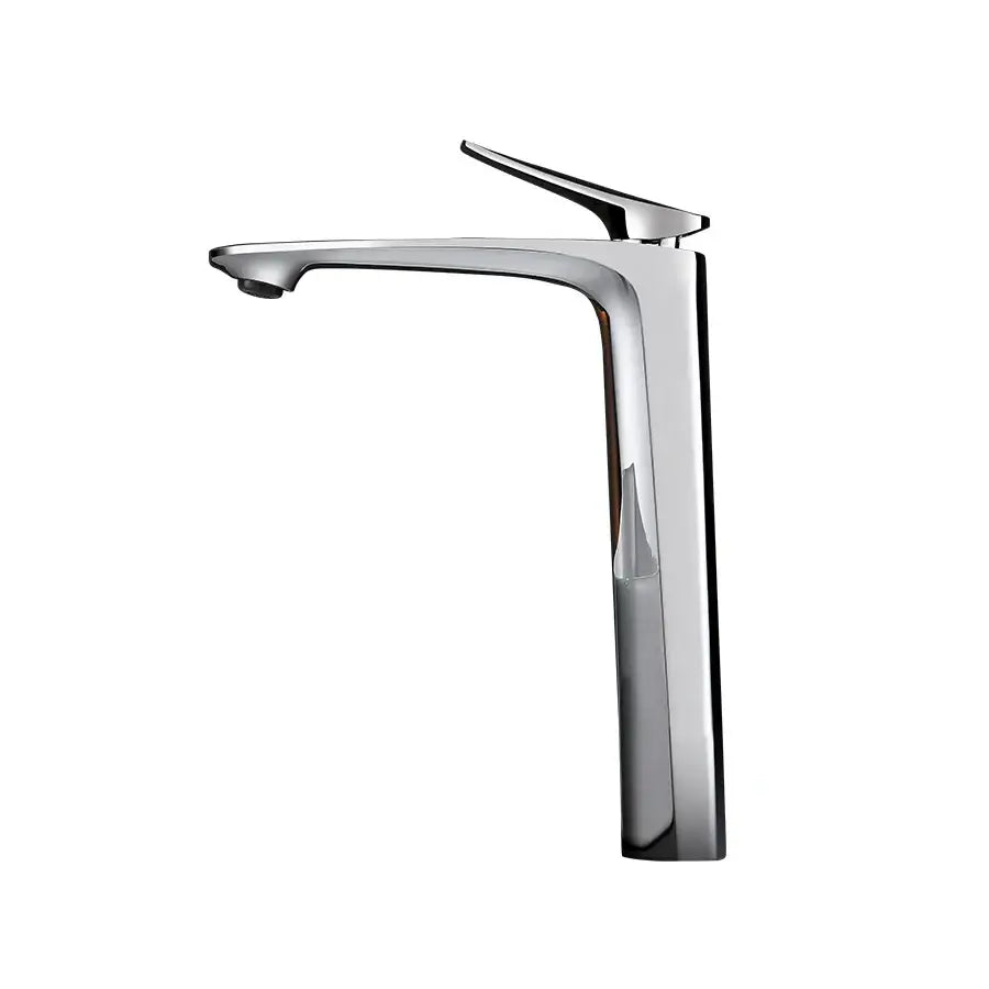 Modern chrome-finished high basin mixer bathroom faucet with sleek minimalist design for cold water use