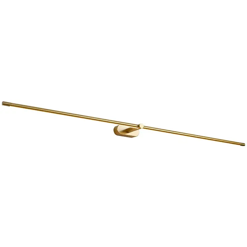 Gold-toned minimalist led mirror light with sleek cylindrical design and brushed metal finish for bathroom wall mounting
