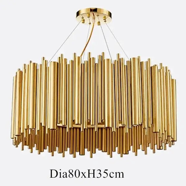 Modern minimalist gold stainless steel chandelier with cylindrical design for living room decorbites gold stainless lighting