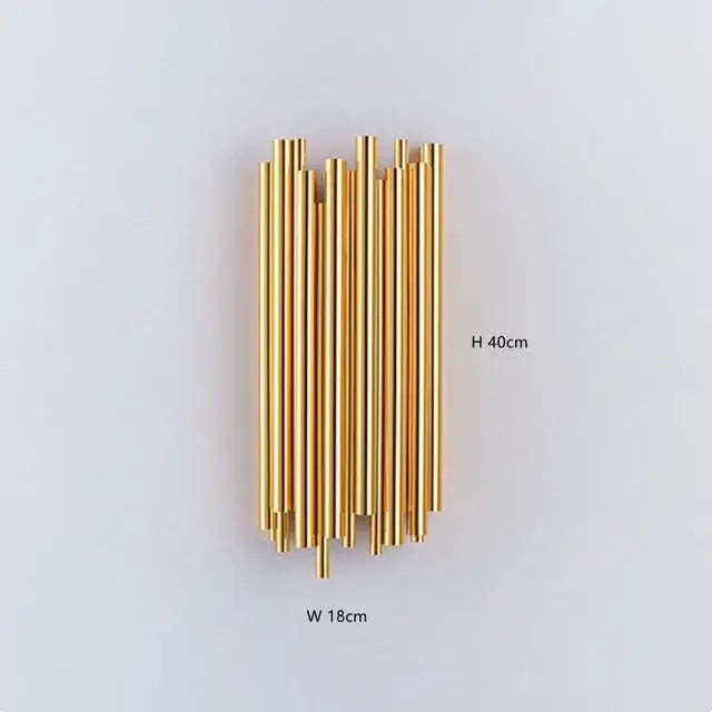 Modern minimalist gold stainless steel chandelier with vertical rods wall art for living room decorbites gold stainless design