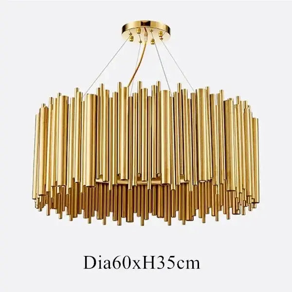 Modern minimalist gold stainless steel chandelier with cylindrical design for living room decorbites gold stainless lighting