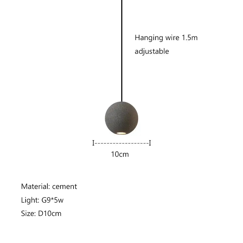 Modern minimalist gray and gold pendant light featuring a matte cement planet chandelier with integrated g9 5w bulb for dining room decorbites cement planet