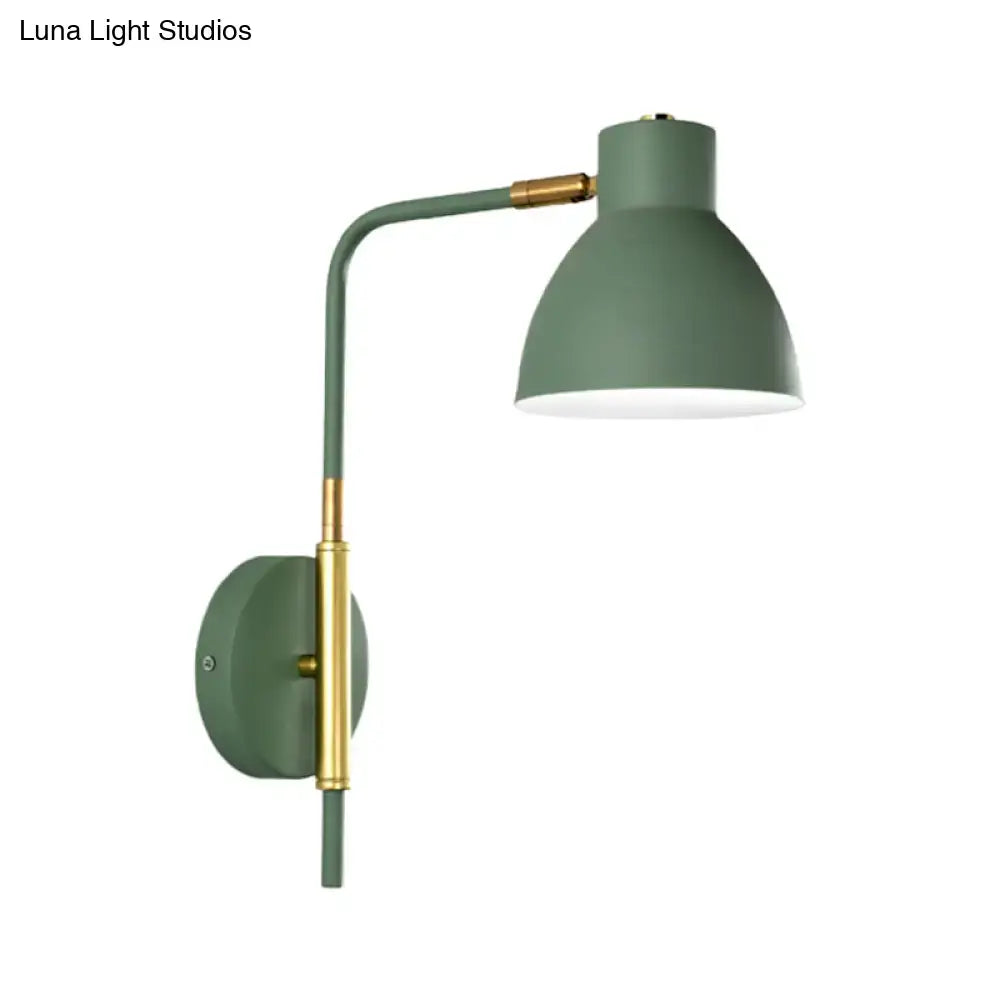 Modern sage green wall sconce with brass accents and curved arm compatible with e26 e27 bulb for bedroom lighting
