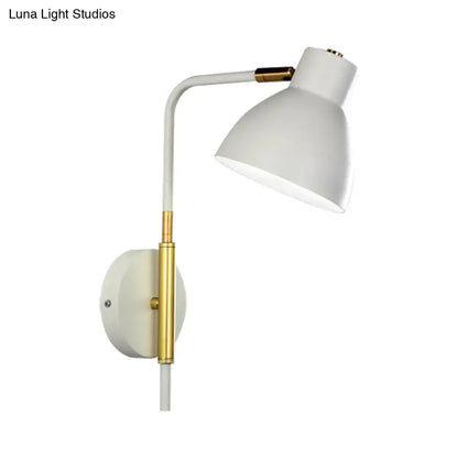 Modern minimalist white and brass wall-mounted reading lamp with curved arm and adjustable shade for e27 bulb use