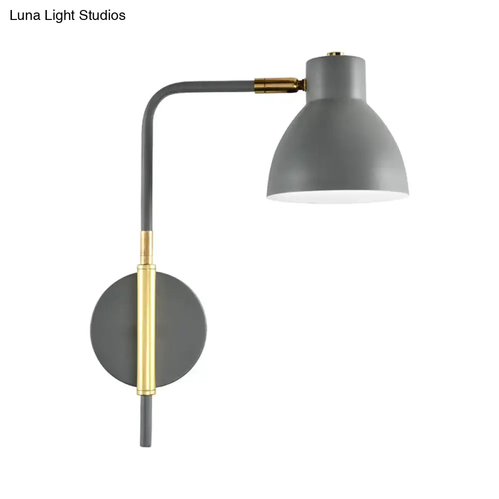 Modern minimalist gray wall sconce with brass accent and adjustable arm for e27 bulb bedroom lighting