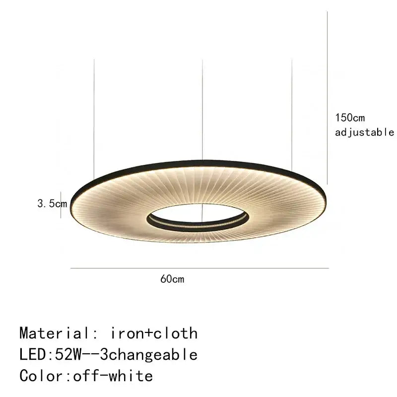Off-white dix iris pendant light with black iron frame and cloth diffuser, adjustable 150cm hanging length for dining room decor