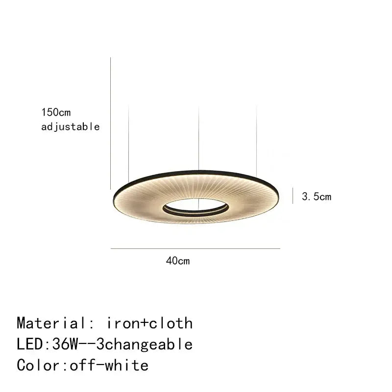 Off-white modern minimalist iris pendant light with iron and cloth materials and adjustable 150cm hanging length