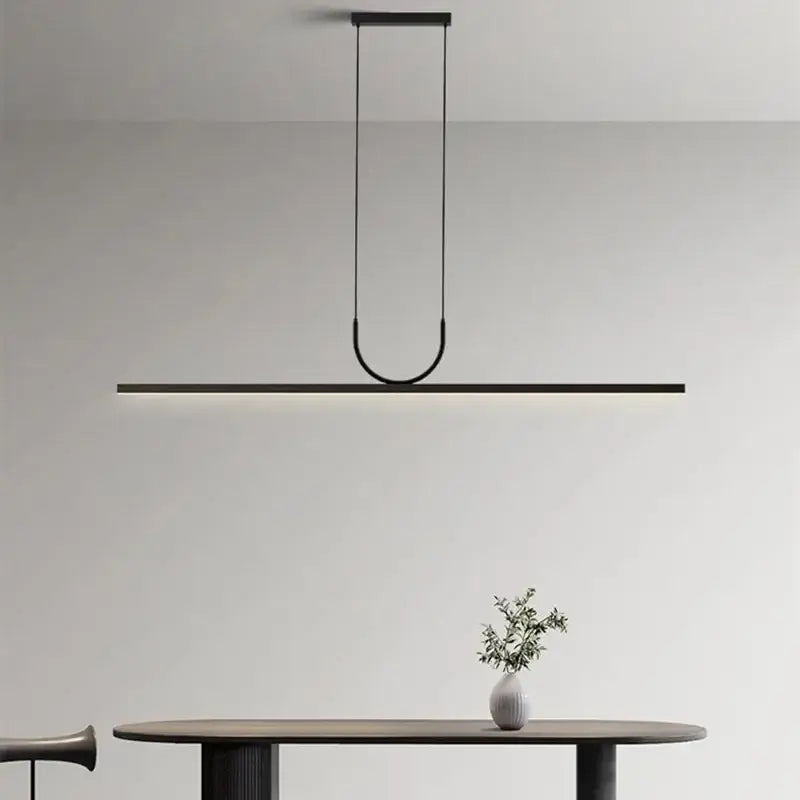 Minimalist black ceiling chandelier with integrated led strip for modern dining room decorbites led black lighting