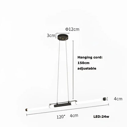 Modern minimalist led black gold designer chandelier with transparent glass tube and adjustable 150cm hanging cord