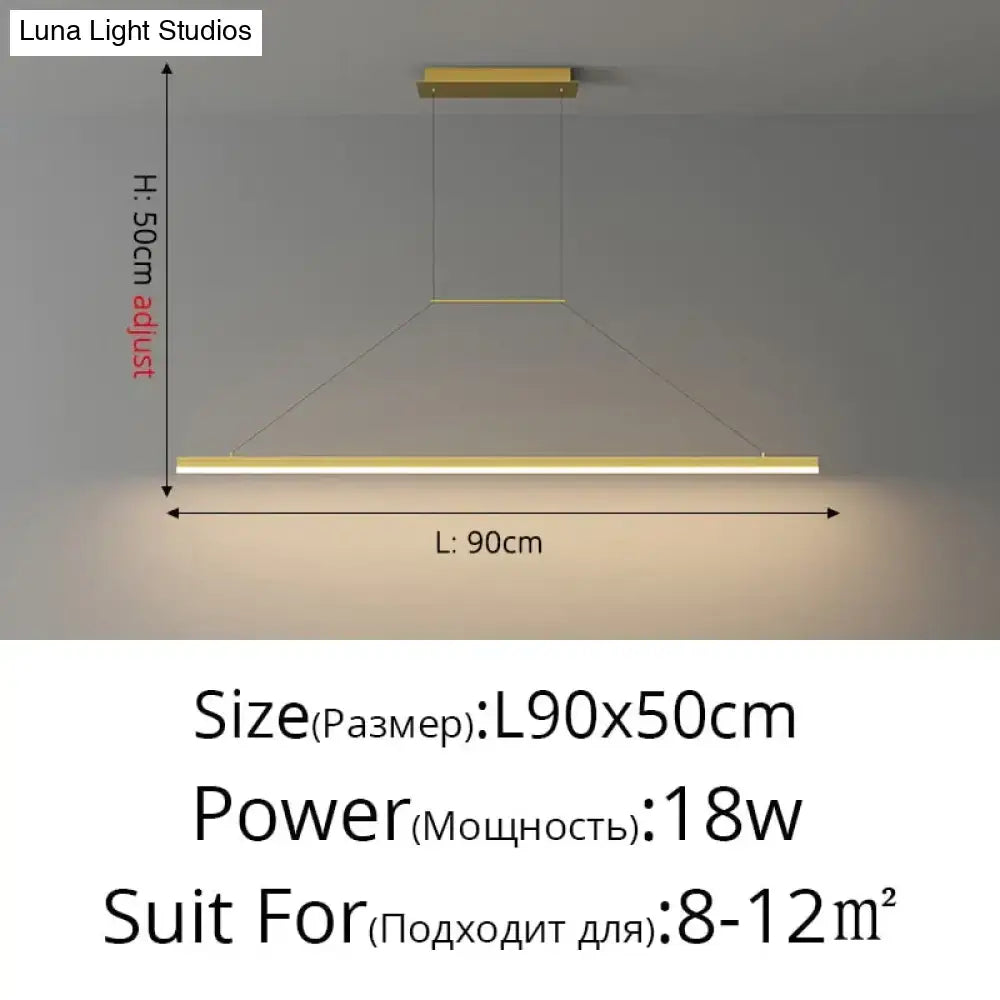 Modern minimalist led gold-finished linear pendant light with sleek design for dining room lighting