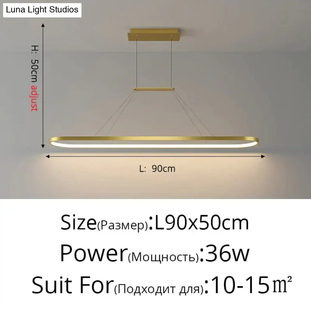Gold-finished rectangular salix v pendant light with adjustable height and sleek modern minimalist led design for dining room