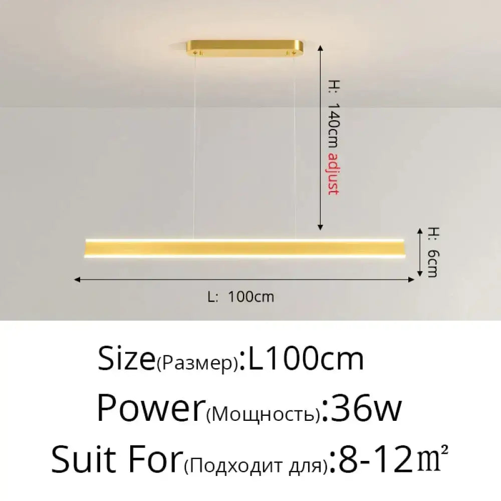 Modern minimalist led salix v pendant light in gold finish with adjustable height for dining room illumination