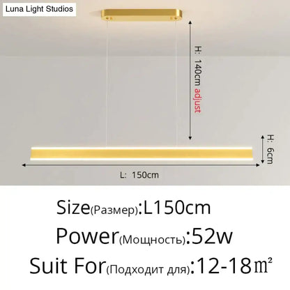 Modern minimalist led gold-colored rectangular pendant light with sleek design for dining room by Salix V pendant