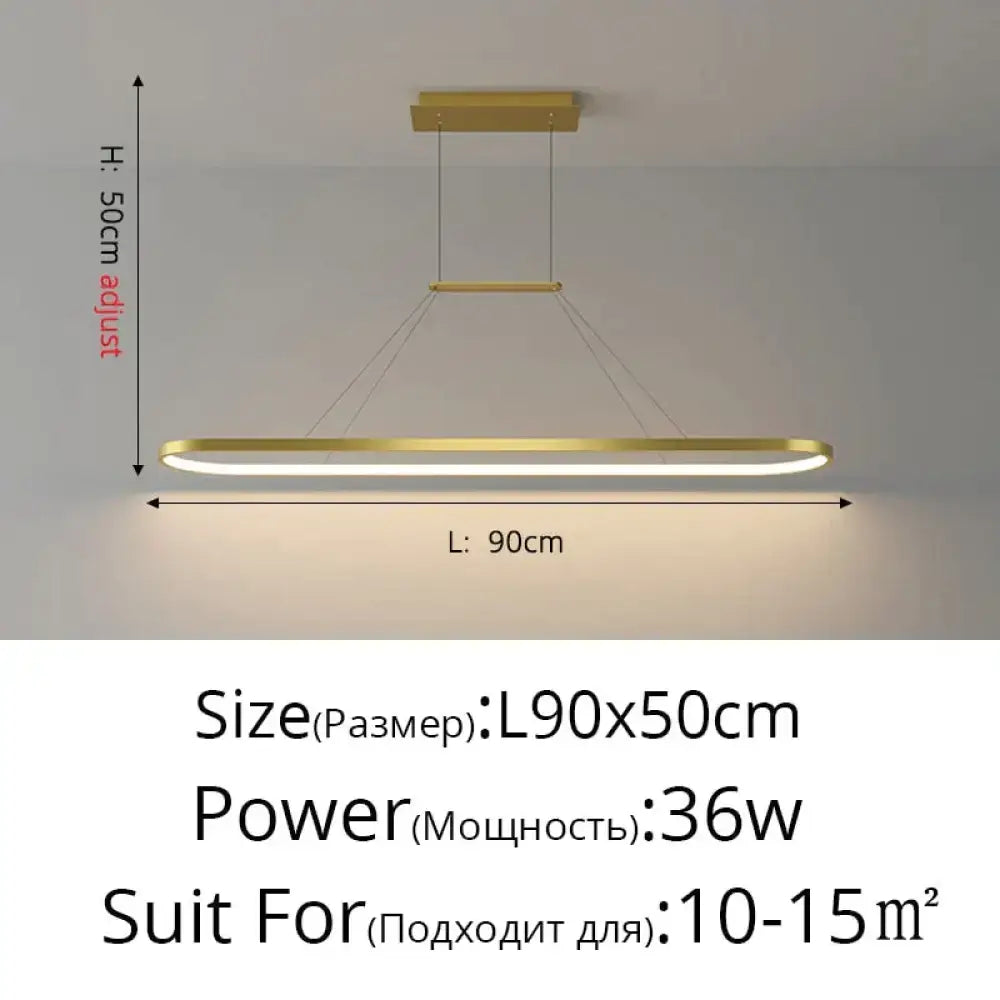 Modern minimalist led black pendant light with gold-finished rectangular led ceiling light and adjustable height for dining room