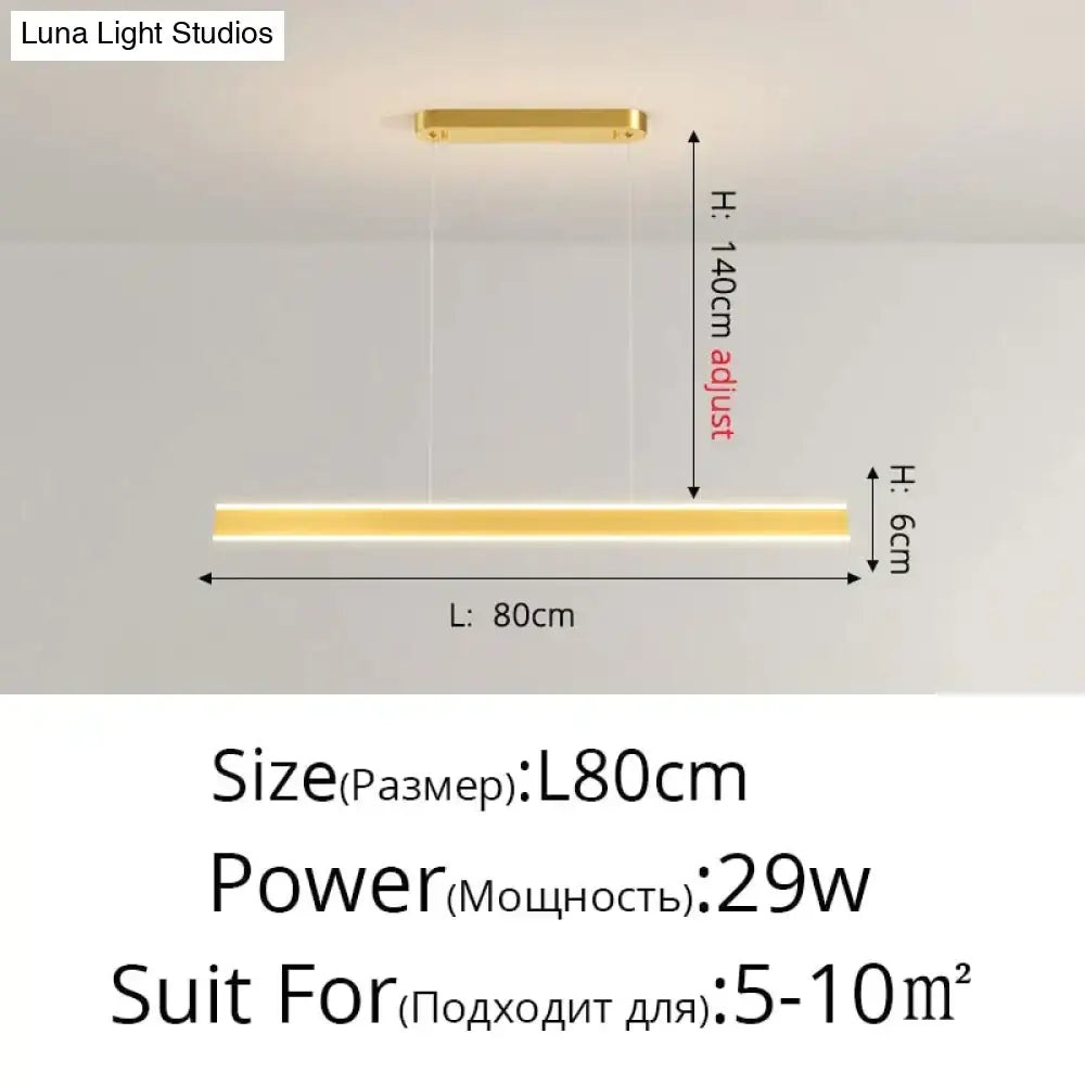 Gold-colored modern minimalist led rectangular pendant light salix v pendant with adjustable height for dining room