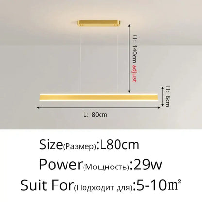 Modern minimalist led black pendant light with gold-finished rectangular led and adjustable height for dining room
