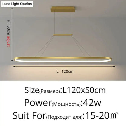 Modern minimalist led pendant light with gold finish rectangular design and adjustable height for dining room use