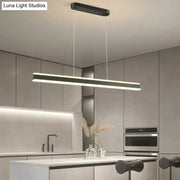 Modern minimalist led black pendant light with sleek rectangular design and integrated leds for dining room lighting