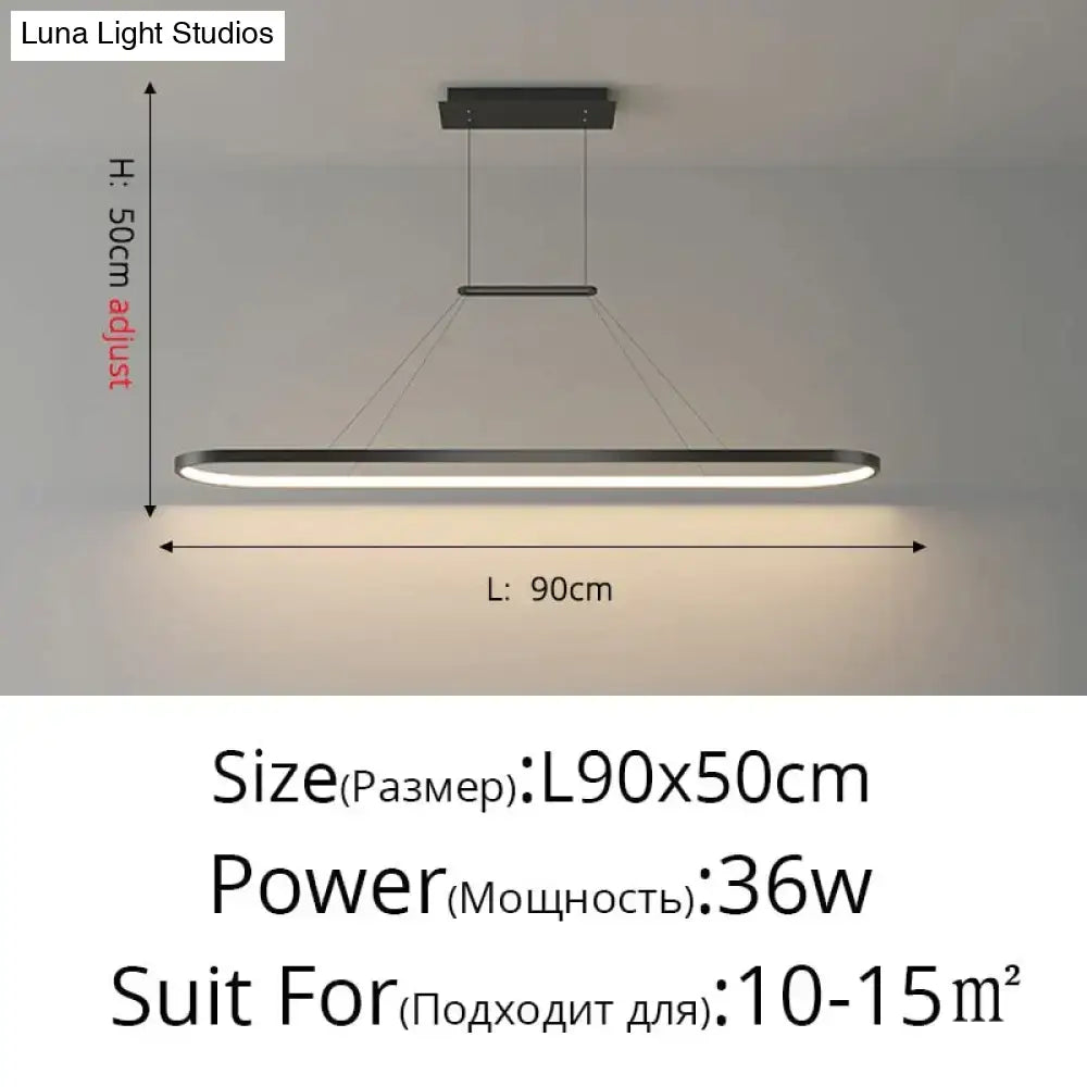 Modern minimalist led black pendant light with sleek metal frame and warm white illumination for dining room