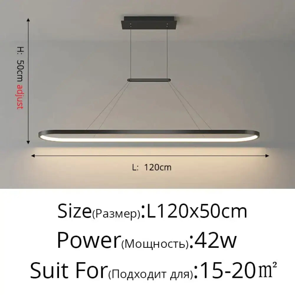 Modern minimalist led black pendant light with adjustable height and sleek rectangular design for dining room lighting