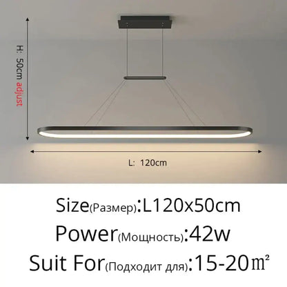 Modern minimalist led black pendant light with adjustable height and sleek rectangular design for dining room lighting