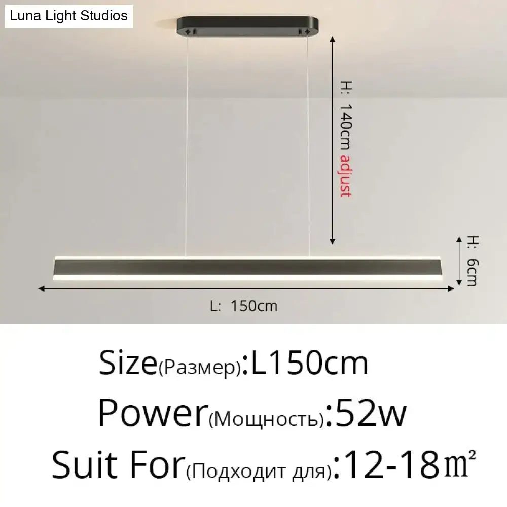 Modern minimalist led black salix v pendant light with sleek rectangular design and adjustable height for dining room