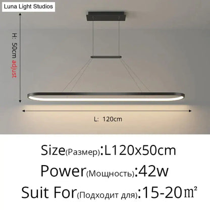 Modern minimalist led black pendant light with sleek rectangular design and adjustable height for dining room use