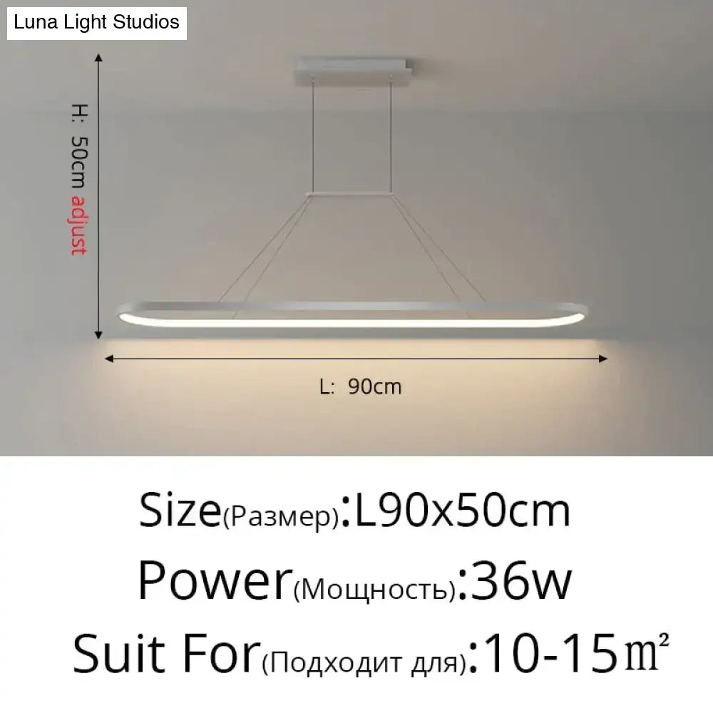 Modern minimalist led black pendant light with sleek white rectangular design and adjustable height for dining room