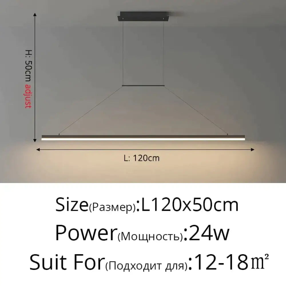 Modern minimalist led black pendant light with sleek rectangular frame and adjustable height for dining room interiors