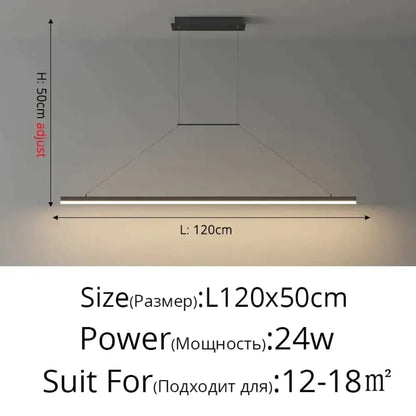 Modern minimalist led black pendant light with sleek rectangular frame and adjustable height for dining room interiors