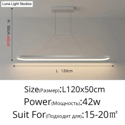 Modern minimalist led black pendant light with sleek elongated rectangular design and smooth white finish for dining room