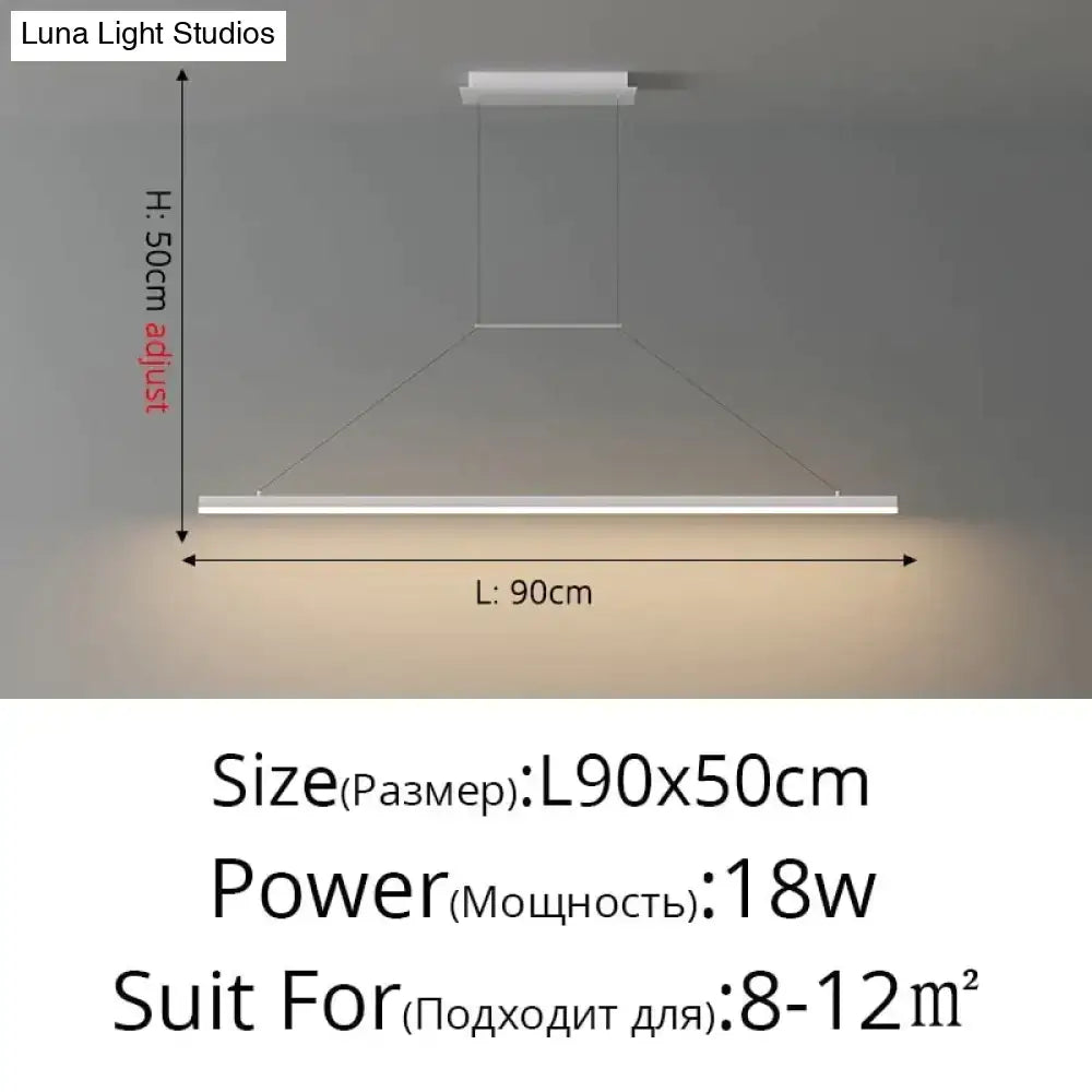 Modern minimalist led black pendant light with sleek white rectangular design and adjustable height for dining room