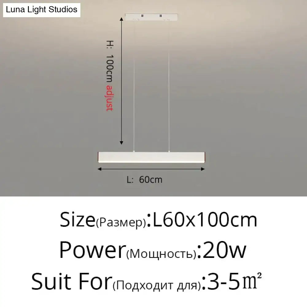 Modern minimalist led white rectangular pendant light with adjustable height 20w power for dining room use