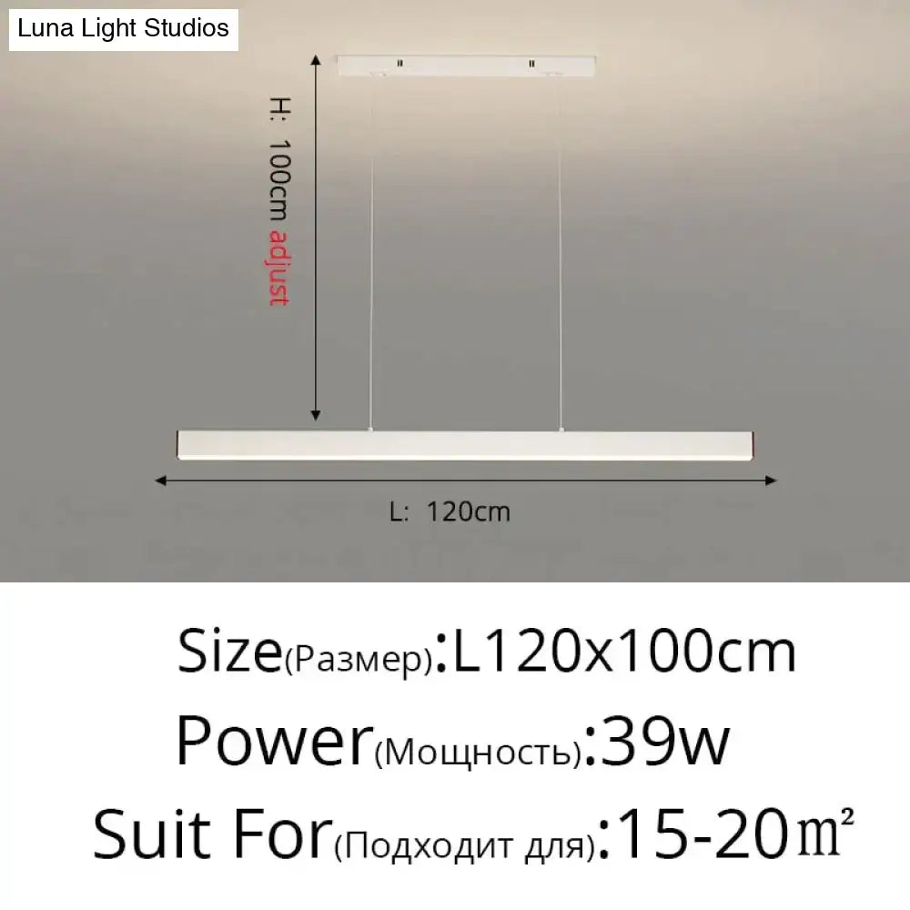 Modern minimalist led black pendant light with adjustable height and sleek linear design for dining room illumination