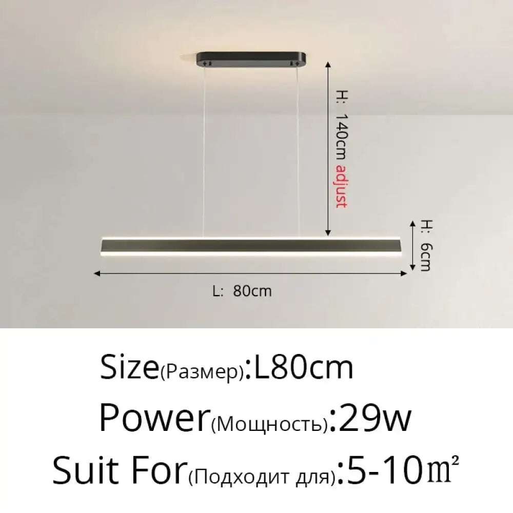 Modern minimalist led black pendant light with rectangular design and adjustable height for dining room lighting