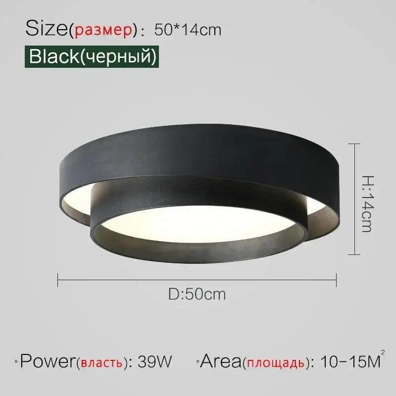 Black circular led ceiling light with a modern minimalist design and matte finish for bedroom lighting