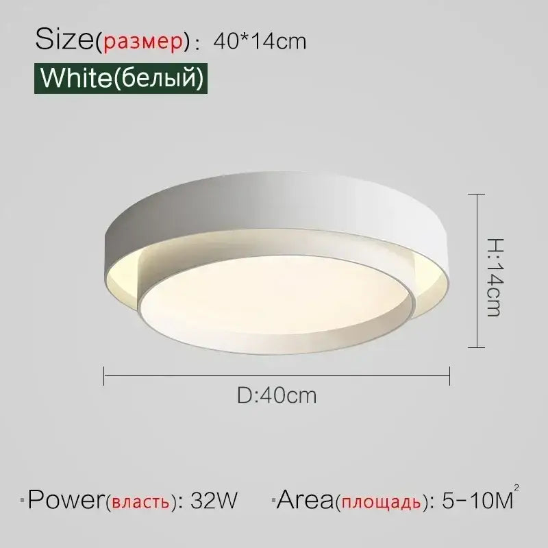 White circular modern minimalist led ceiling light with frosted glass diffuser for bedroom lighting
