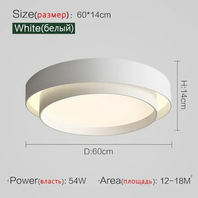 Modern minimalist led ceiling light in white with a smooth matte finish for bedroom lighting