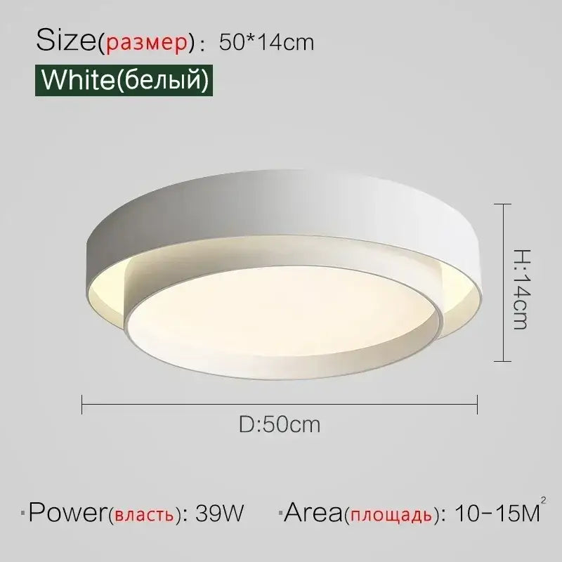 Modern minimalist led ceiling light in white with frosted glass diffuser for bedroom lighting