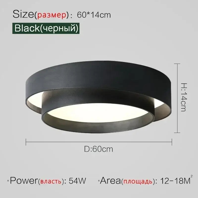 Black circular led ceiling light with modern minimalist design and matte finish for white and black bedroom lighting