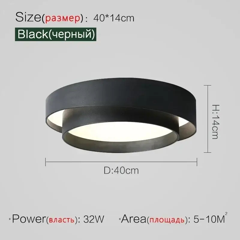 Black circular led ceiling light with matte finish featuring a modern minimalist design for bedroom lighting