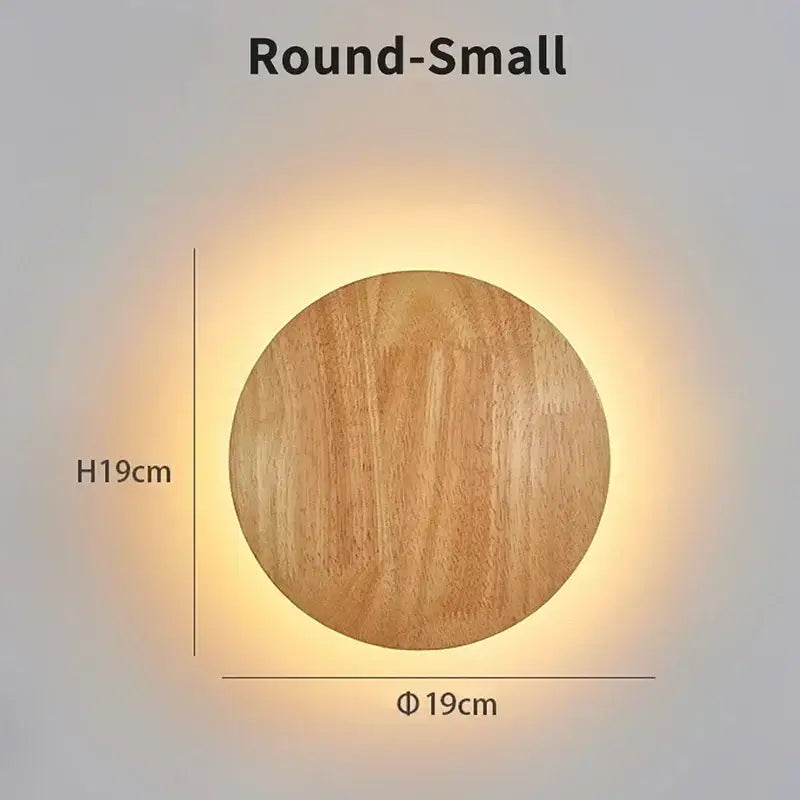 Modern minimalist decorbites led wooden wall lights featuring a circular smooth light brown wooden design for living room decor