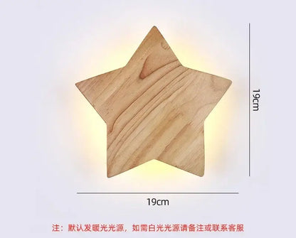 A light-colored wooden star-shaped led wooden wall lamp with warm glow for modern minimalist living room decorbites wall lights