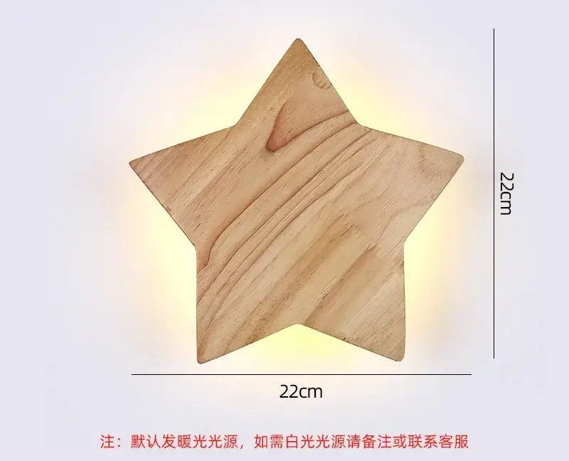 A light-colored wooden star-shaped led wooden wall light with natural wood grain and warm glow for living room decorbites wall lights