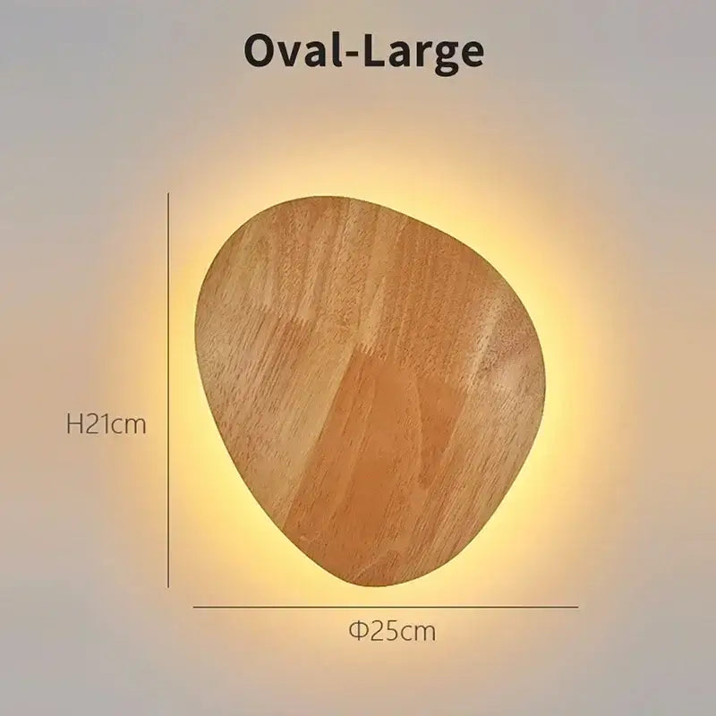 Large oval wooden wall lights with natural wood grain and warm ambient lighting for modern minimalist living room decorbites led wooden
