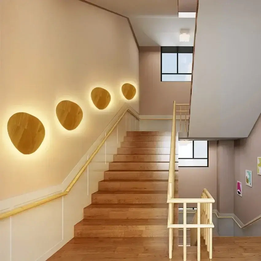 Modern minimalist led wooden wall lights with warm circular natural finish wood for living room decorbites led wooden wall lights